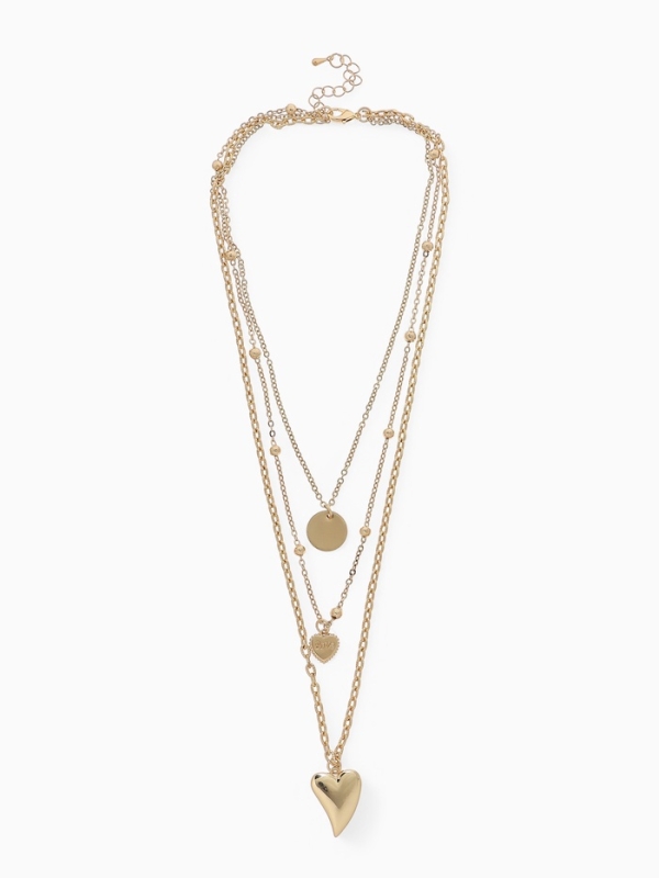 Кулон &laquo;Цепь&raquo; два сердца и круг, цвет золото