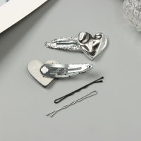 Невидимка для волос "Беатрис" (набор 10 шт) сердце, 5 и 5,5 см, серебро чёрный