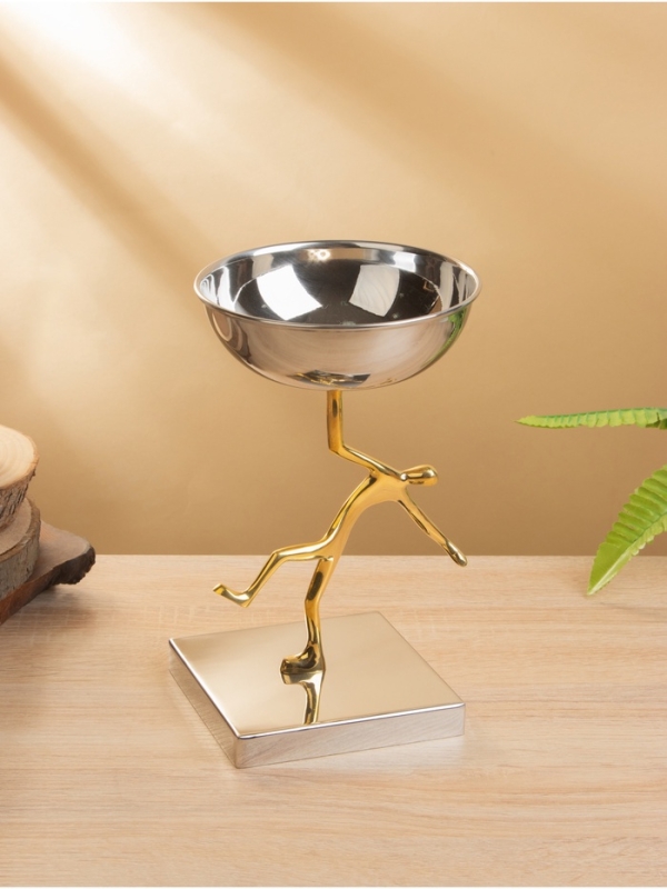 Блюдо сервировочное на подставке "Человек" d 13 см нержавеющая сталь. латунь