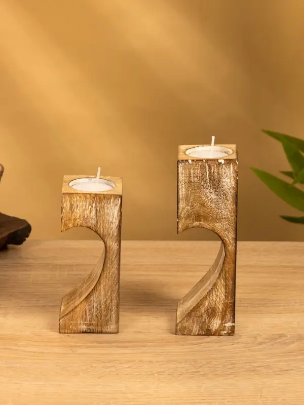 Подсвечник "Сердце" (набор 2 шт), 11х5,5х26 см, дерево шишам