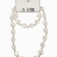 Набор 2 пред-та: бусы,браслет "Жемчуг барочный", ромб. 40/18см, цвет белый в серебре