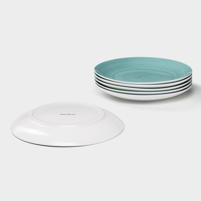 Набор фарфоровых тарелок Доляна &laquo;Палитра&raquo;, 6 предметов, d=19 см, цвет бирюзовый