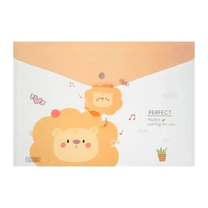 Папка-конверт на кнопке, А4, 180 мкм, "Зверьки", МИКС