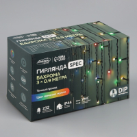 Гирлянда &laquo;Бахрома&raquo; 3 &times; 0.9 м, IP44, УМС, тёмная нить, 232 LED, свечение мульти, 220 В