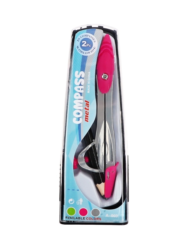 Циркуль металлический 115 мм, с чернографитным карандашом в пластиковом пенале, МИКС