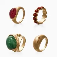 Набор колец 4 шт "Новый стиль" винтаж, размер МИКС, цвет зелёно-коричневый в золоте