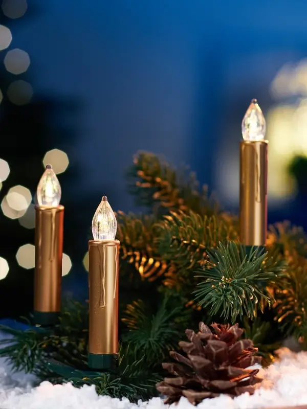 Светодиодные &laquo;Свечи на прищепках золотистые&raquo; 9 см, набор 10 шт, 10 LED, от батареек АААх6, пульт, свечение тёплое белое