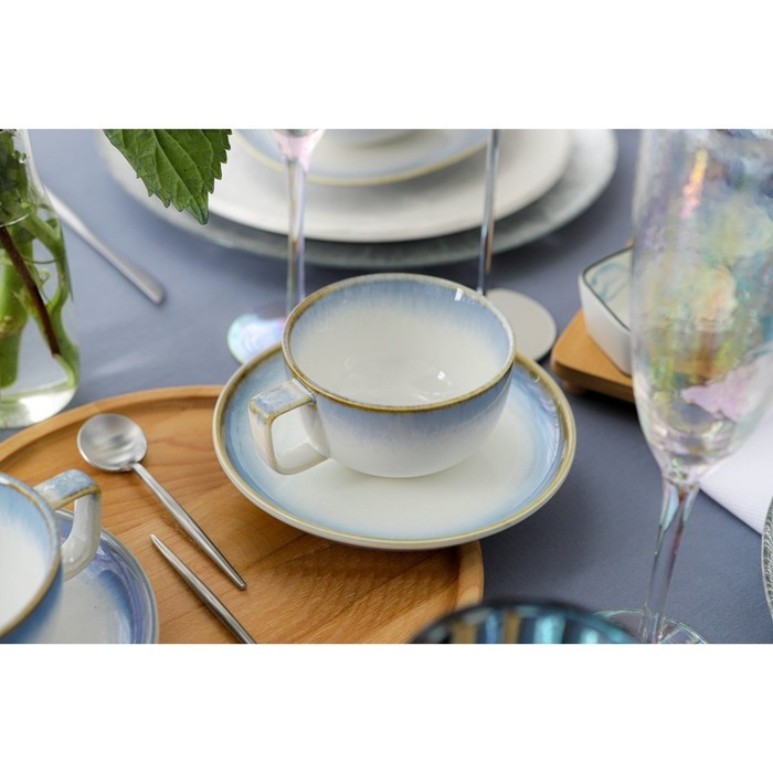 Чайная пара фарфоровая Magistro &laquo;Пэвэти&raquo;, 2 предмета: чашка 220 мл, блюдце d=16,5 см, цвет голубой