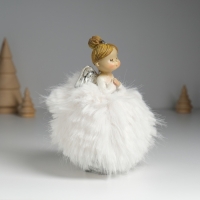 Сувенир полистоун "Ангелочек в белом платье с мехом" 8х6х14 см