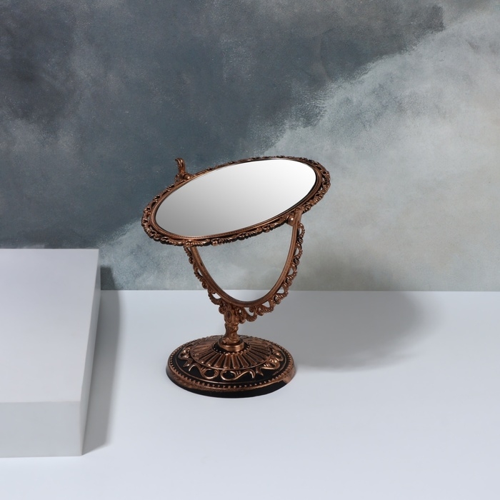 Зеркало настольное &laquo;Овал&raquo;, двустороннее, с увеличением, зеркальная поверхность 8,5 &times; 12,1 см, цвет чёрный/медный