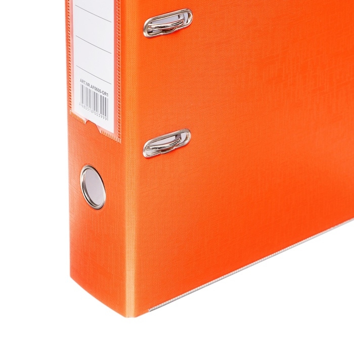 Папка-регистратор А4, 75 мм, Calligrata, ПВХ, тиснение "лен", металлическая окантовка, карман на корешок, собранная, оранжевая, микс