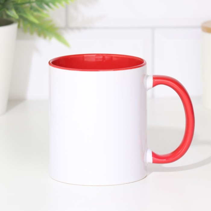 Кружка под сублимацию и нанесение керамика белая, внутри красная стандарт 320мл