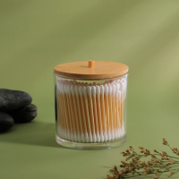 Органайзер для хранения ватных палочек &laquo;BAMBOO&raquo;, с крышкой, d = 9,5 &times; 9,7 см, в картонной коробке, цвет прозрачный/коричневый