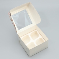 Коробка складная на 4 капкейка с окном &laquo;С Новым годом!&raquo;, сладости, 16 х 16 х 10 см, Новый год