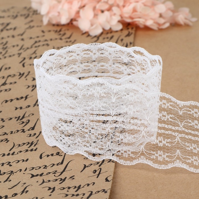 Кружево капроновое, 45 мм &times; 10 &plusmn; 1 м, цвет белый