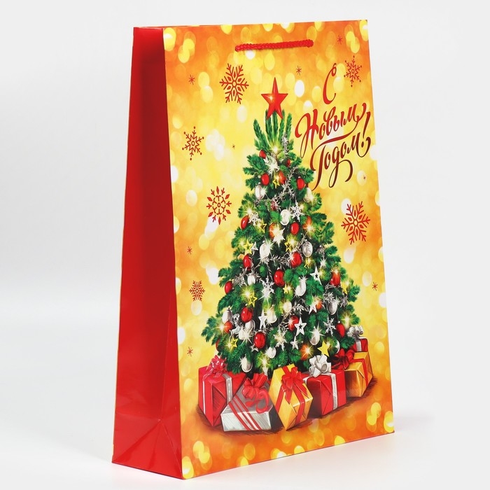 Пакет подарочный новогодний ламинированный &laquo;Золото и снежинки&raquo;, L 28 х 38 х 9 см