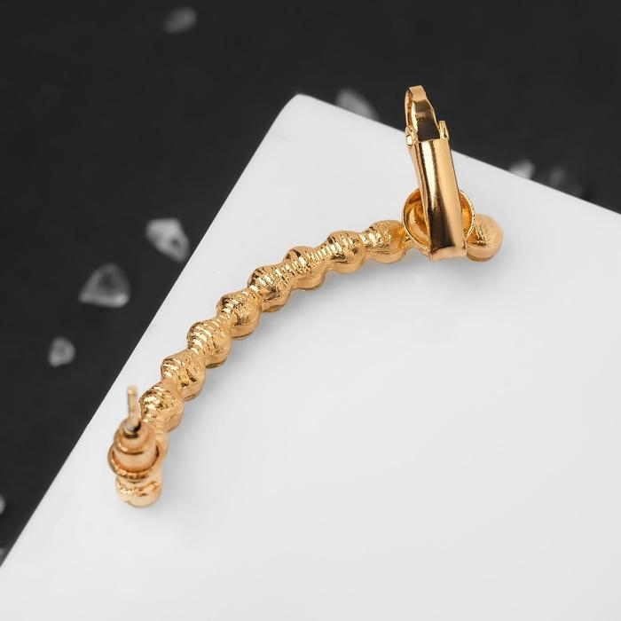 Серьга &laquo;Кафф&raquo; лунная дорожка, цвет белый в золоте