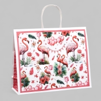 Пакет подарочный  "Розовый фламинго" 31,5 х 25 х 11,5 см, 120 г/м&sup2;
