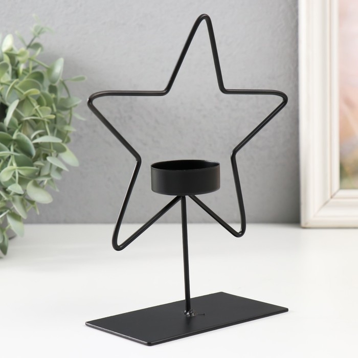 Подсвечник металл на 1 свечу "Звезда" d=4 см черный 14,5х6х19,5 см