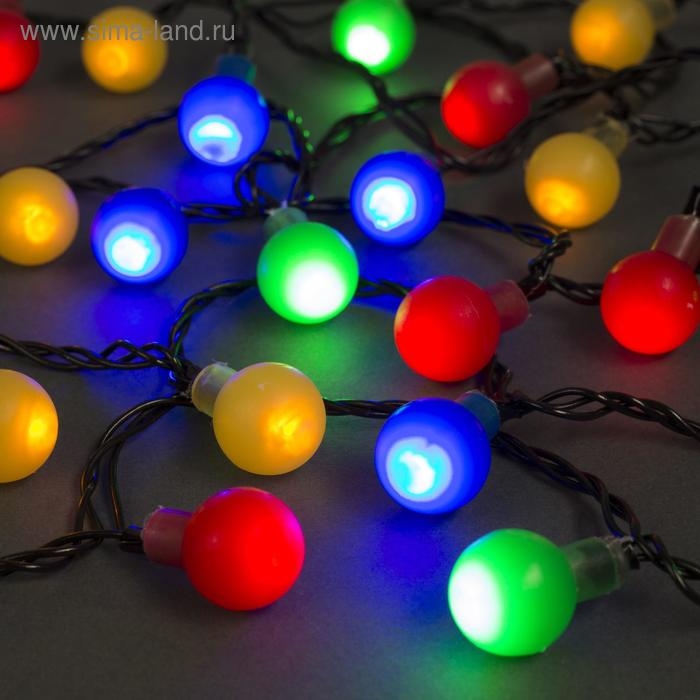 Гирлянда &laquo;Нить&raquo; 5 м с насадками &laquo;Шарики цветные&raquo;, IP20, тёмная нить, 30 LED, свечение мульти, 8 режимов, 220 В