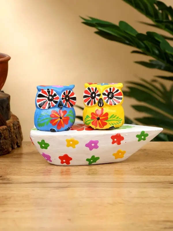 Сувенир "Пара совят" дерево 14х7х9 см, цв. жёлтый/синий