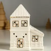 Сувенир керамика свет "Домик с верандой" белый с золотом 9,5х6х12,5 см