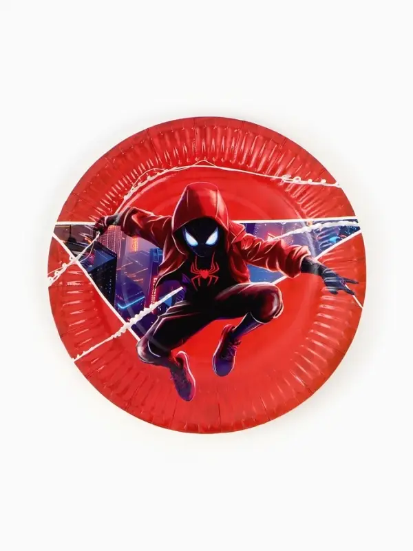 Посуда одноразовая бумажная на 10 персон: стаканы, тарелки, скатерть, Человек Паук