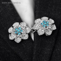 Зажим для кардигана &laquo;Цветок&raquo;, цвет голубой в серебре