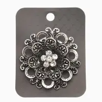 Зажим для платка "Цветок астры", цвет белый в чернёном серебре