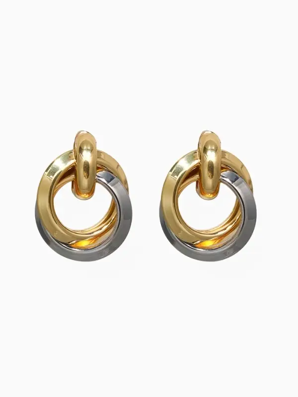 Серьги металл "Тренд" кольца, цвет золото с серебром