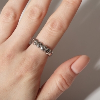 Кольцо &laquo;Сердечки&raquo; ряд, цвет серебро, безразмерное