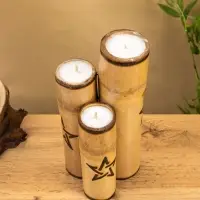 Свеча в бамбуке двойная &laquo;Звезда&raquo;, 13&times;14&times;30 см, 100 мл, бежевая