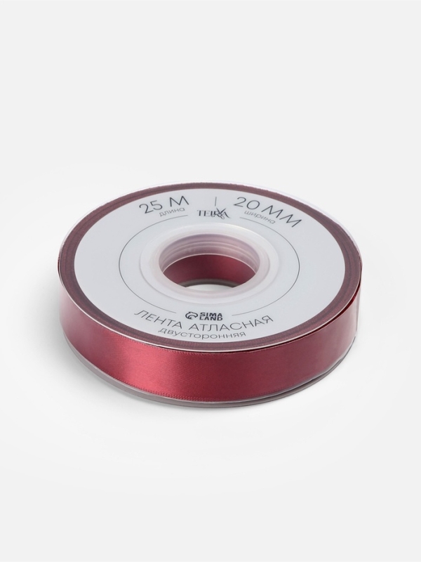 Лента атласная двухсторонняя №0789 20мм*25&plusmn;1м бордовый TR