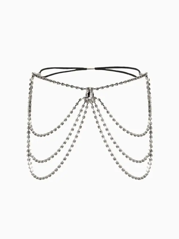 Цепочка на бедро бодичейн "Шахерезада" со стразами, цвет белый в серебре