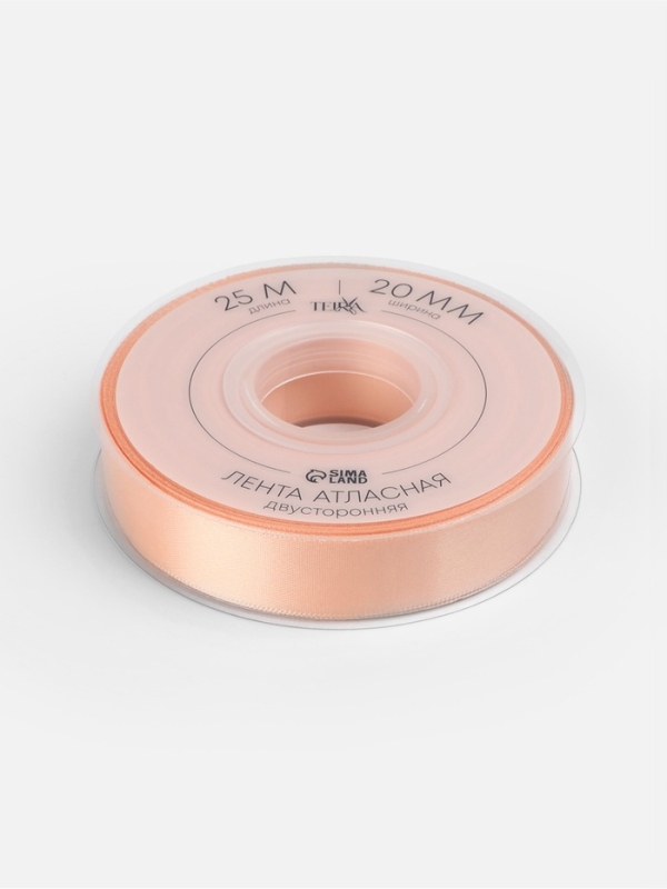 Лента атласная двухсторонняя №0714 20мм*25&plusmn;1м персиковый пух TR