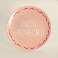 Тарелка для пиццы SL Home &laquo;Уроки испанского: Buen provecho&raquo;, d=35 см, фарфор, розовая