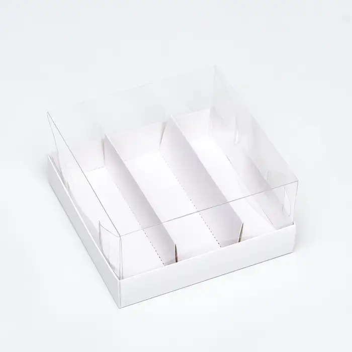 Упаковка с прозрачной крышкой под 3 эклера, белый 13.5&times;13.5&times;6 см