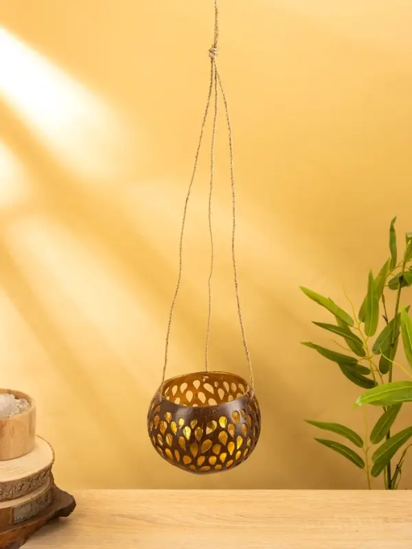 Подсвечник подвесной из кокоса, 12-14 см, коричневый