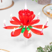 Свеча для торта музыкальная "Тюльпан", крутящаяся, красная, 14,5&times;6 см