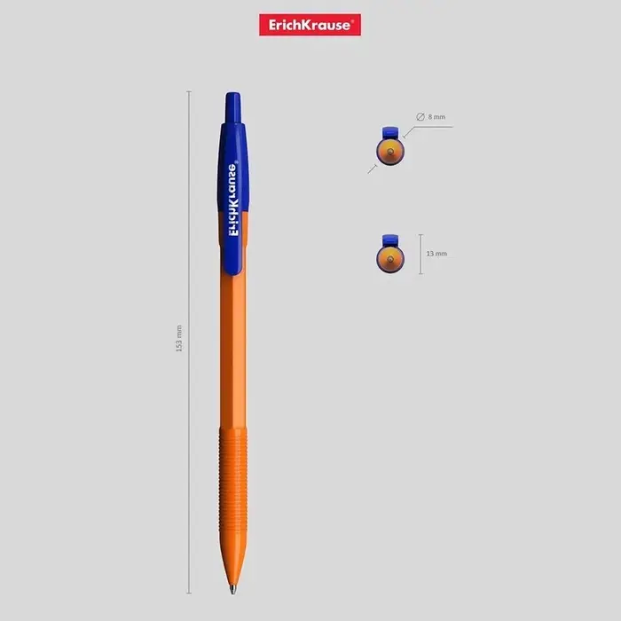 Ручка шариковая ErichKrause. R-301 Matic Orange, автоматическая, синий стержень, узел 0.7 мм