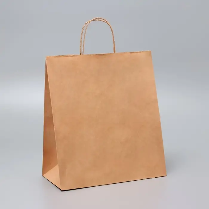 Пакет крафт без печати, крученая ручка, 28&times;15&times;32 см