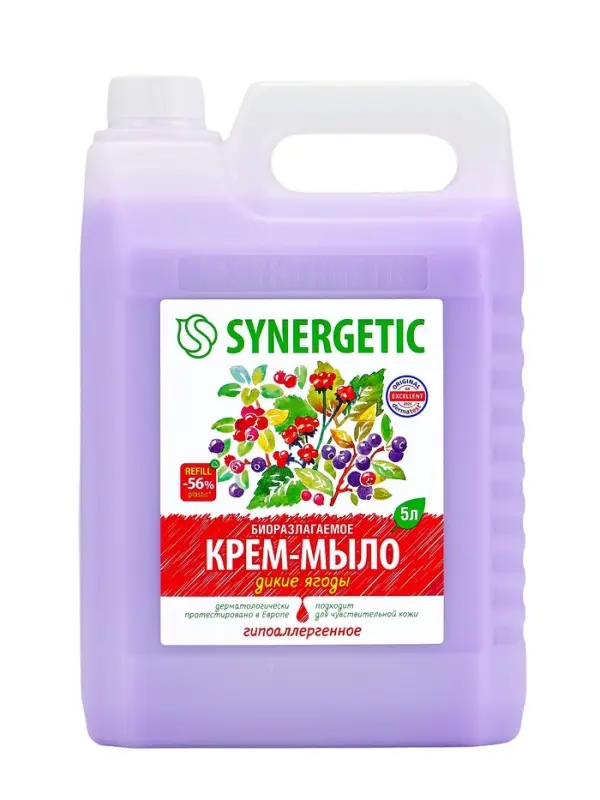 Крем-мыло жидкое биоразлагаемое для мытья рук и тела SYNERGETIC "Дикие ягоды", 5 л