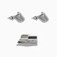 Набор серьги и каффа 3 шт. "Минимализм" тренд, цвет серебро