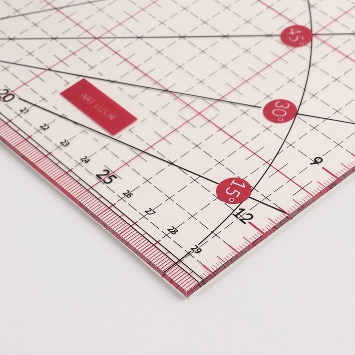 Линейка для квилтинга и пэчворка, с транспортиром, 30 &times; 15 см, цвет прозрачный/розовый