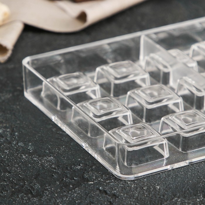 Форма для конфет и шоколада KONFINETTA &laquo;Тоффи. Квадрат&raquo;, 27,5&times;13,5&times;2,5 см, 21 ячейка 2,5&times;1,5 см, цвет прозрачный