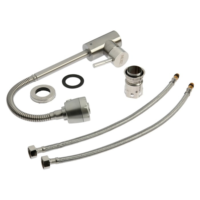 Смеситель для кухни ZEIN Z2390, гибкий излив, картридж керамика 40 мм, нерж. сталь, сатин