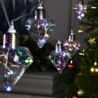 Гирлянда &laquo;Нить&raquo; 3 м с насадками &laquo;Лампочки кристалл&raquo;, IP20, прозрачная нить, 80 LED, свечение мульти, 8 режимов, 220 В