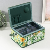 Шкатулка для рукоделия "Летние цветы на зелёном" 19х26х14,5 см