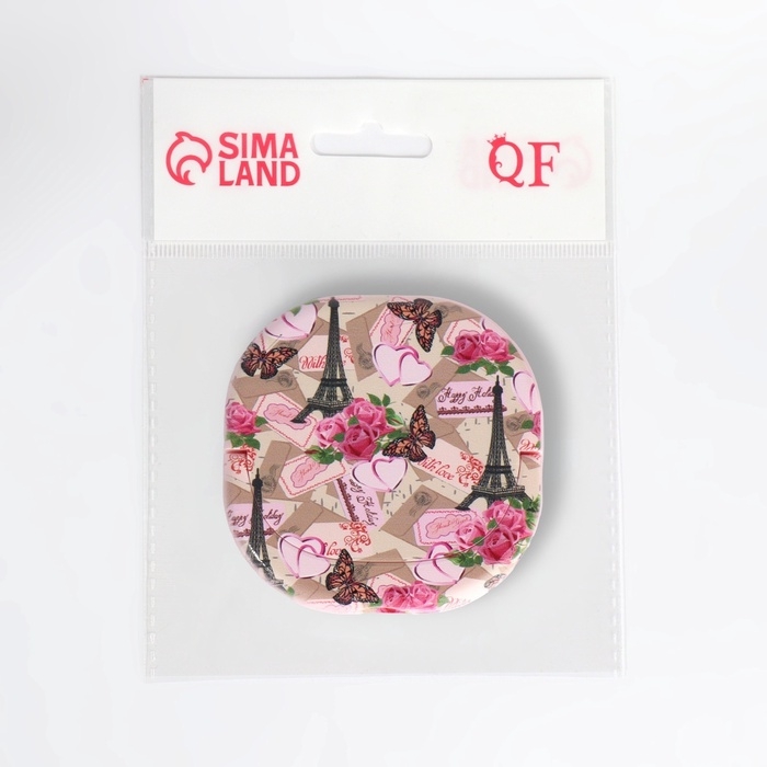 Зеркало карманное &laquo;Узор&raquo;, с подставкой, 8 &times; 8 см, цвет розовый