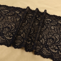 Кружевная эластичная ткань, 240 мм &times; 23 &plusmn; 1 м, цвет чёрный